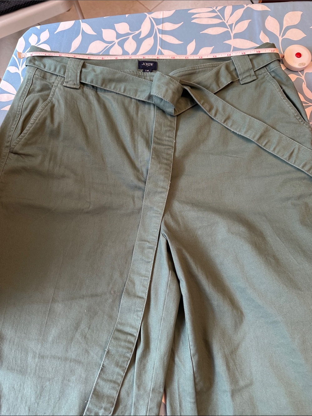J. Crew Olive Wide-Leg Belted Jumpsuit Pants